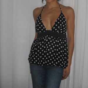 Black Polka Dot Halter Tank Top